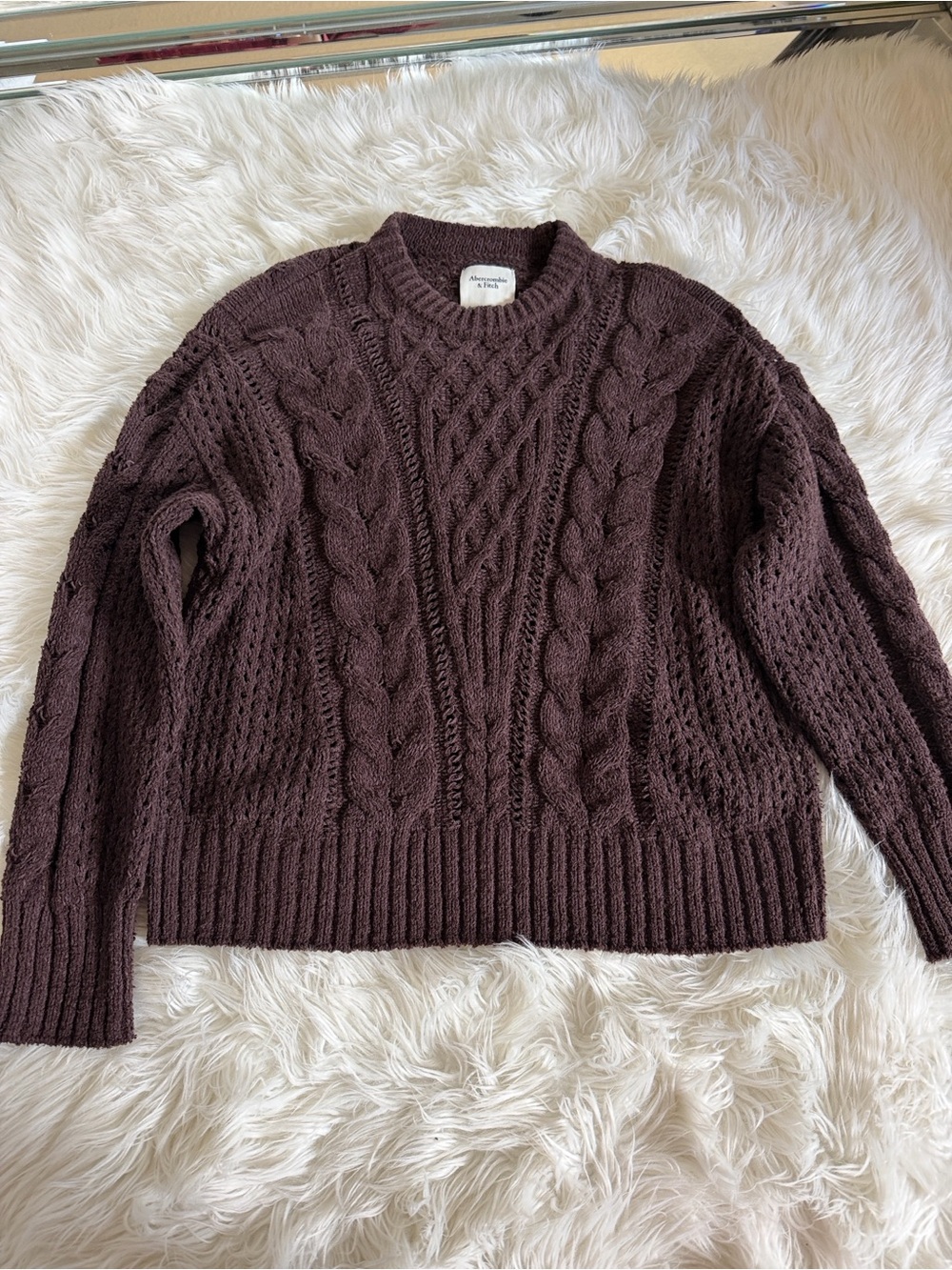 Abercrombie & Fitch Chocolate Cable Knit Crewneck Sweater - Picture 8 of 13